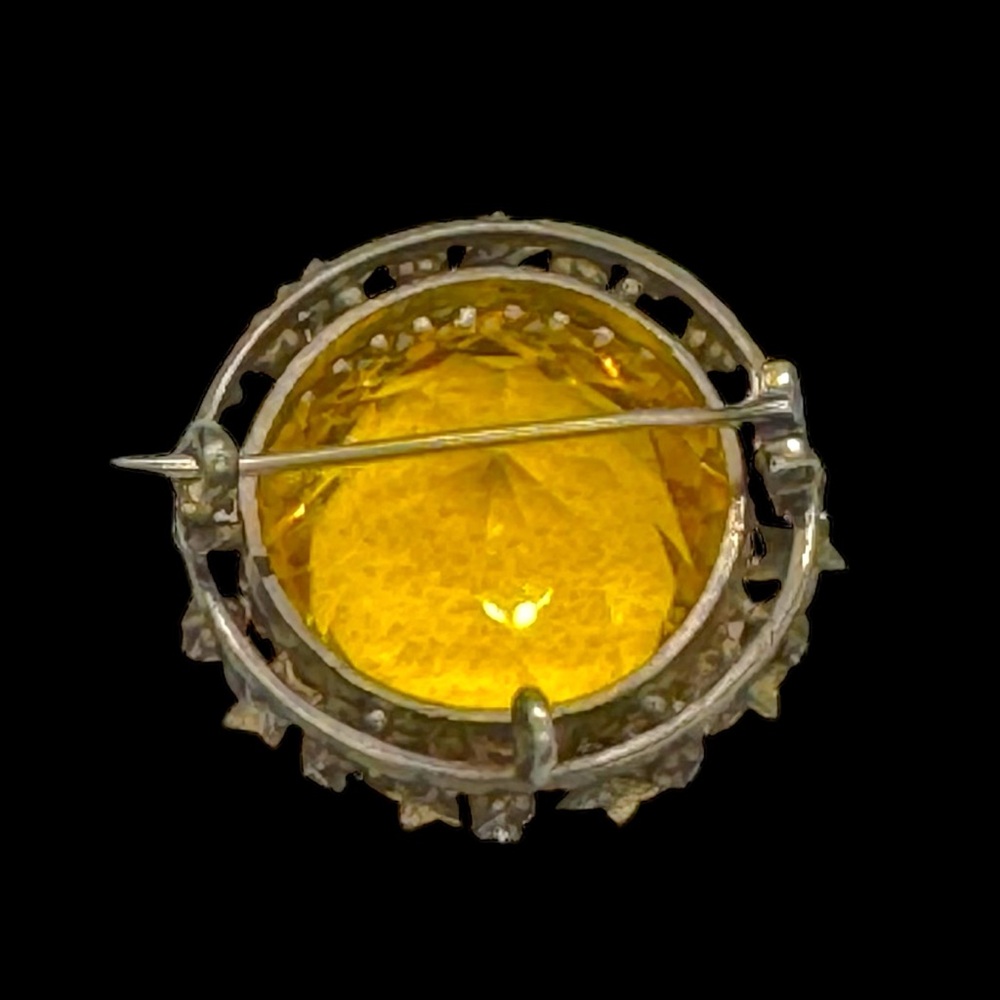 Antique Uranium Citrine Glass & Paste Rhinestone Brooch - Picture 6 of 14